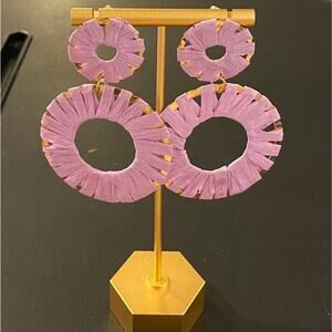 Lavender Raffia Wrapped Circle Drop Earrings